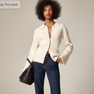 J. Crew Cream Milano stitched cinched waist cardigan